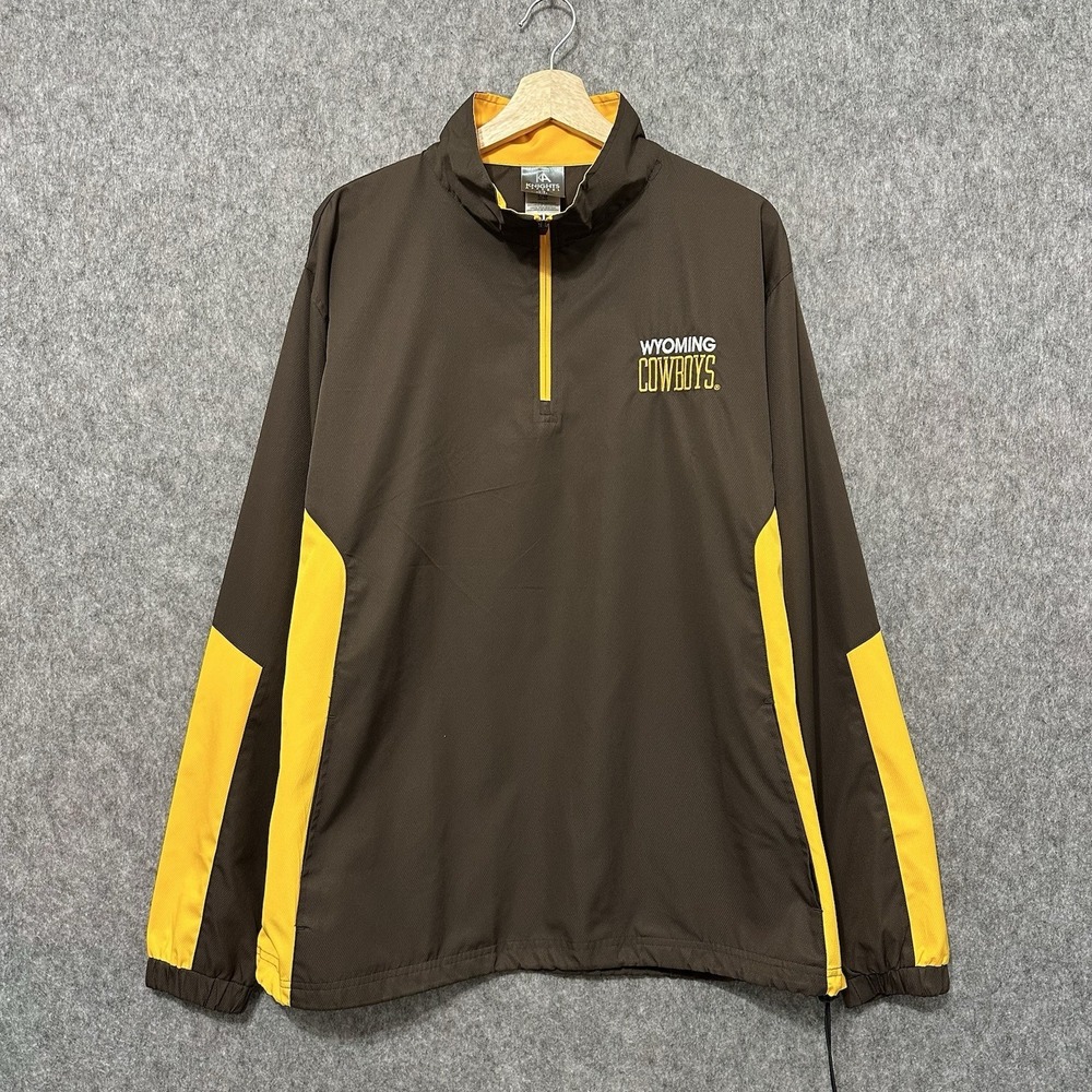 Wyoming Cowboys Men's L Brown Yellow Quarter Zip Pullover Jacket NCAA
